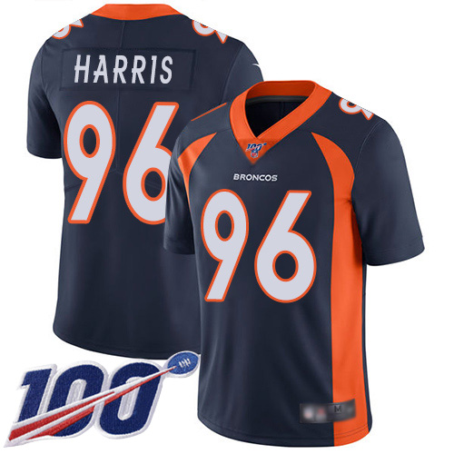 Men Denver Broncos 96 Shelby Harris Navy Blue Alternate Vapor Untouchable Limited Player 100th Season Football NFL Jersey